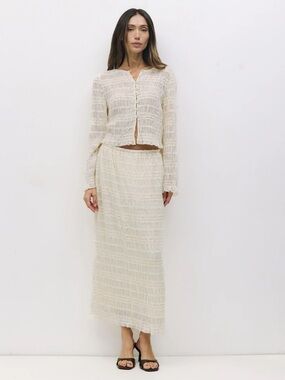 All Row Light Cream Ruffled Button-Front Women’s Top and Skirt Set